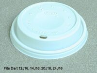 16EL "Dart" White Plastic Dome Lid.  Fits "Dart" white foam cups  12J16 ,  14J16 ,  16J16  and  20J16.  Often referred as Cappuccino lids.