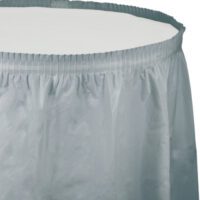 SSPLTS - 14'x29" Shimmering Silver Plastic Table Skirt